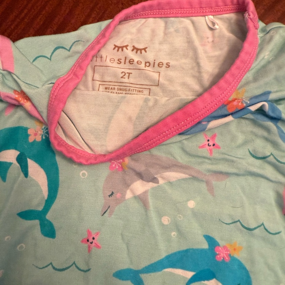 Little Sleepies Blue and Pink Pajama Set with Dolphin Print - Picture 4 of 4